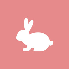 Vector icon with cartoon bunny. White rabbit isolated on pink