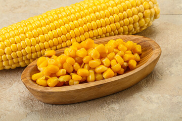 Sweet yellow corn in the bowl