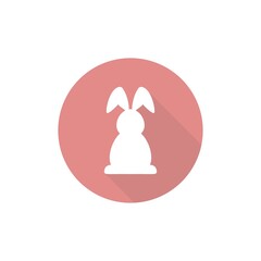 Vector icon with rabbit. White rabbit with shadow in pink circle isolated on white.