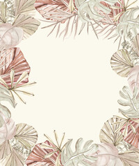 Watercolor tropical leaves frame