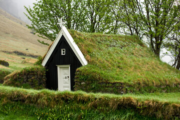 Abandoned turf church in Nupsstadur, Iceland