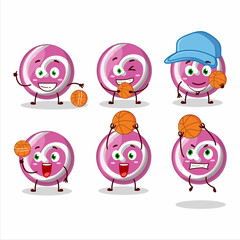 Talented pink sweet candy cartoon character as a basketball athlete
