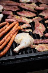 grilled meat on wire. barbecue meat. 