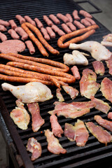 grilled meat on wire. barbecue meat. 