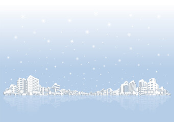 Naklejka premium 街並みの雪景色のイラスト