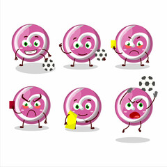 Pink sweet candy cartoon character working as a Football referee