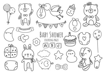 baby shower doodle. baby shower with teddy bear outline 