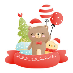 Christmas card with baby animal. Christmas element