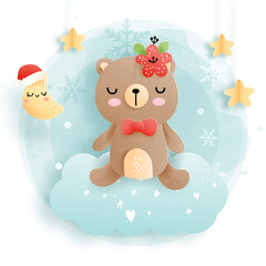 Christmas card with baby animal. Christmas element