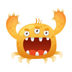 Cute cartoon monster baby character. Toothy alien with funny face vector illustration