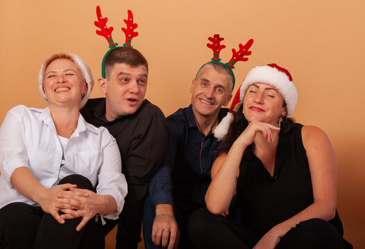 a group of friends for the new year and Christmas depict the fun of 2022