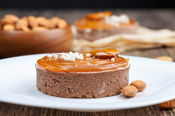 tartlet with salted caramel and nuts with cottage cheese