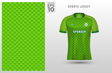 T-shirt sport design template green pattern for soccer jersey. Sport uniform in front view. Tshirt mock up for sport club. Vector Illustration - obrazy, fototapety, plakaty