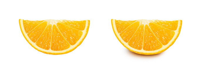Fototapeta premium orange slice, clipping path isolated on white. two options fruit without shadow and fruit with shadow