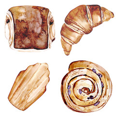 Watercolor french croissant