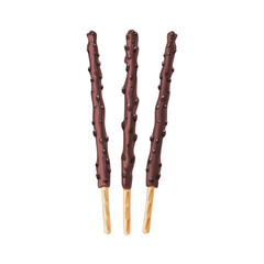 Chocolate biscuit sticks with almond crush on a white isolated background. Delicious dessert. Vector cartoon illustration