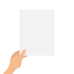 Hand holding a blank sheet of paper, mockup empty template. Place for your inscription. Vector flat illustration