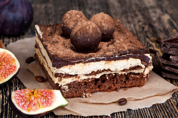chocolate cake with buttercream , close up