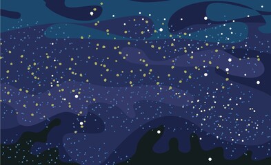 Cosmos background. Starry sky landscape. Dark blue color. Flat style. Cartoon design. Vector