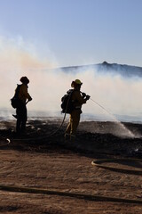 Firefighter(s) in action battling a brush fire