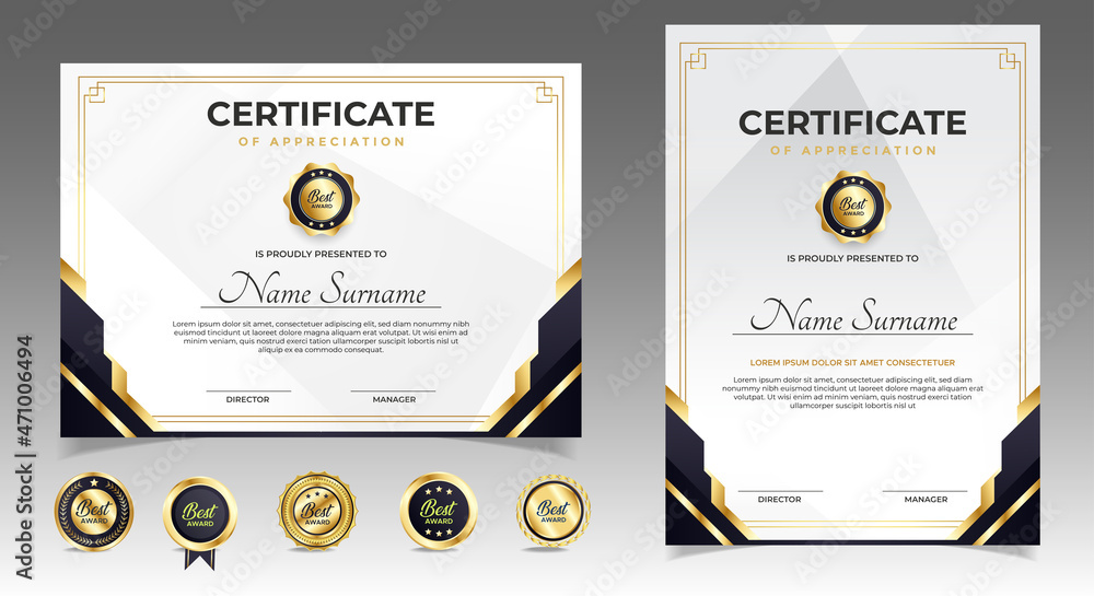 Wall mural black and gold certificate of appreciation border template with luxury badge and modern line and sha
