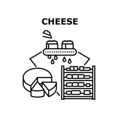 Cheese Food Vector Icon Concept. Cheese Food Manufacturing On Milk Factory, Dairy Product On Plant Conveyor. Delicious Natural Ingredient Milky Nutrition Production Black Illustration