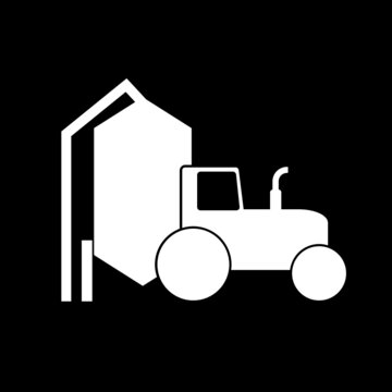 Silo and tractor icon isolated on dark background