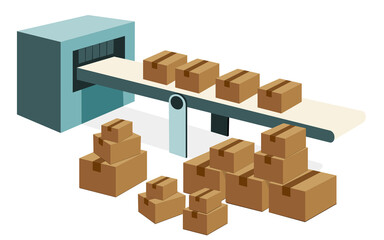 Vector illustration of a conveyor belt and stacked cardboard. 