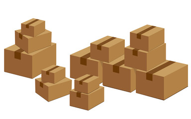 Vector illustrations of many stacked cardboard boxes