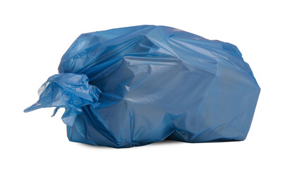 Full light blue garbage bag isolated on white