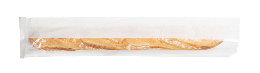 Fresh baguette in a paper bag