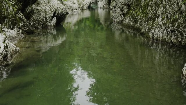 Caucasus. Khosta river. Flight through the Devil's gate canyon. The area of yew-boxwood grove.