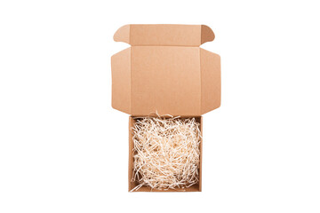 Brown carton, cardboard box with filler isolate