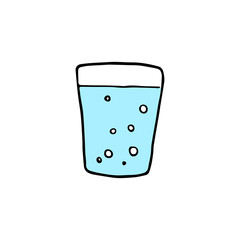Hand drawn doodle glass of water. Isolated vector clipart. Bubbles.