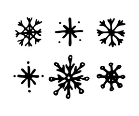 Doodle snowflakes black simple icon, vector illustration set isolated on white background © Anny Sketches