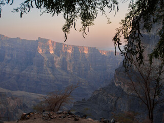 View to the Jabel Shams Grand Canyon during the evening. Oman. 