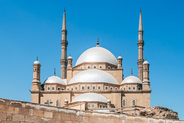 cairo, egypt. 9th october, 2021: indoor architecture of saladin mosque more known as mohammed ali.