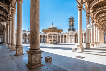 cairo, egypt. 9th october, 2021: indoor architecture of saladin mosque more known as mohammed ali.