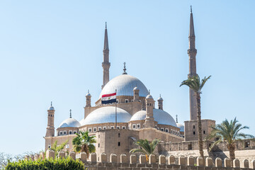 Fototapeta na wymiar cairo, egypt. 9th october, 2021: indoor architecture of saladin mosque more known as mohammed ali.