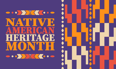 Fototapeta premium Native American Heritage Month. American Indian culture. Celebrate annual in in November in United States. Tradition Indian pattern. Poster and banner. Vector authentic ornament, ethnic illustration