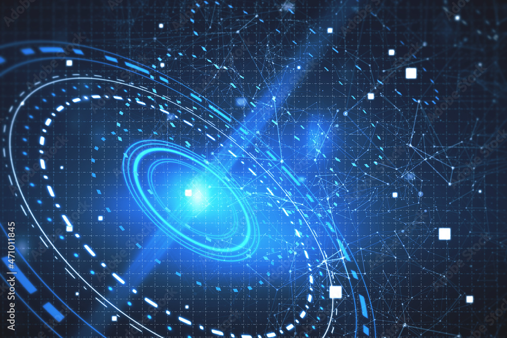 Aufkleber Abstract gaming interface on blue sky background. Hud and virtual reality concept. 3D Rendering.