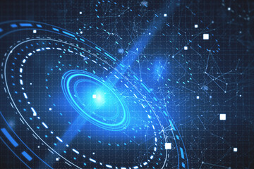 Abstract gaming interface on blue sky background. Hud and virtual reality concept. 3D Rendering.