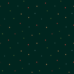 Vector seamless pattern with random doodle dots. Tiny confetti isolated on deep green background.
