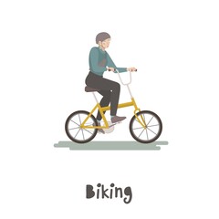 Woman riding bicycle. Everyday sport vector illustration