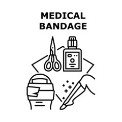 Medical Bandage Vector Icon Concept. Medical Bandage For Treat Broken Leg And Finger. Medicine Accessory For Bandaging Patient. Emergency First Aid And Treatment Black Illustration