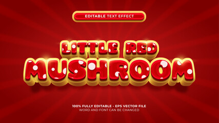 title text effect template. red mushroom style 3d golden vector layered