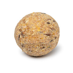 Single fat ball as winter food for wildlife birds on white background