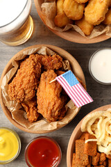 Concept of Super bowl snacks close up