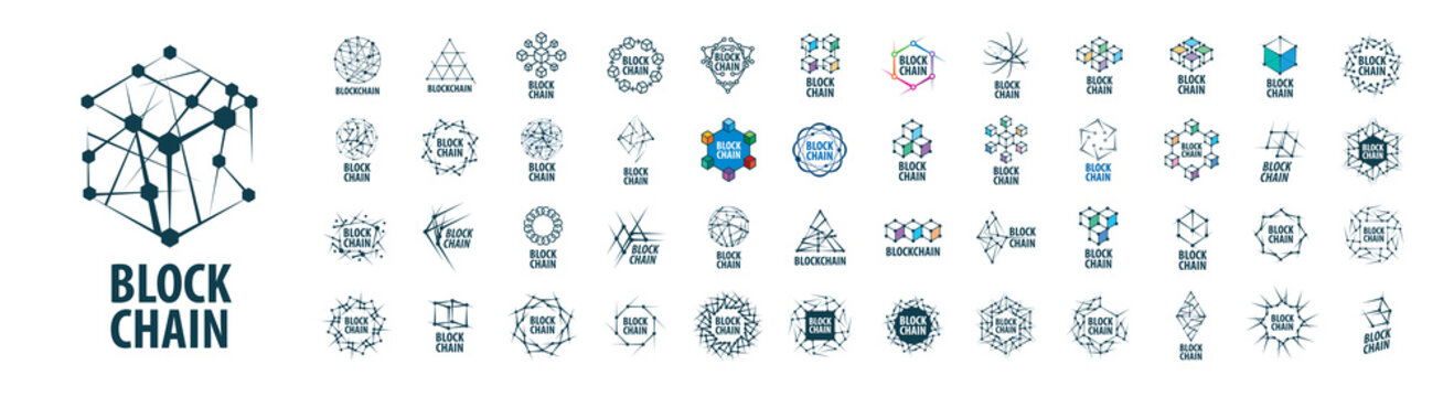 A set of vector Blockchain logos on a white background