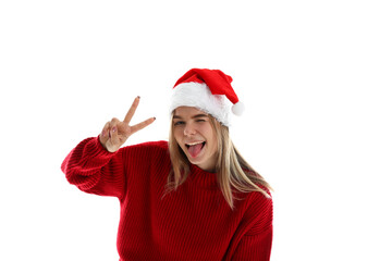 Attractive girl isolated on white background, Christmas concept